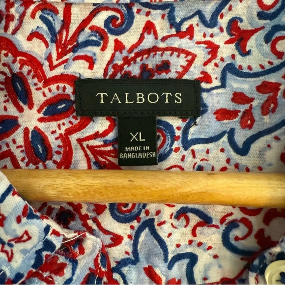 Talbots Red White Blue Paisley Long Sleeve Button Front Lightweight Blouse Top - Picture 5 of 11